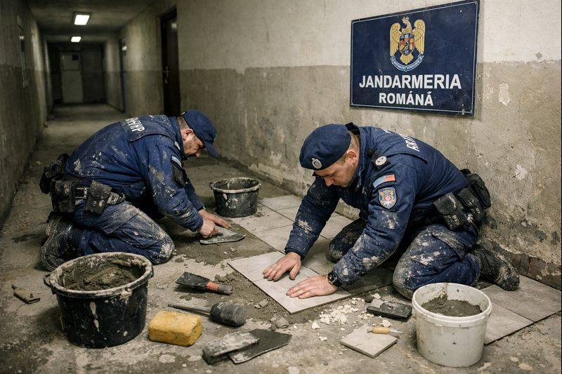 Jandarmeria: imaginile cu jandarmi care pun gresie sunt făcute cu AI. Sindicatul care a postat fotografia anunțase că e „reconstituire”