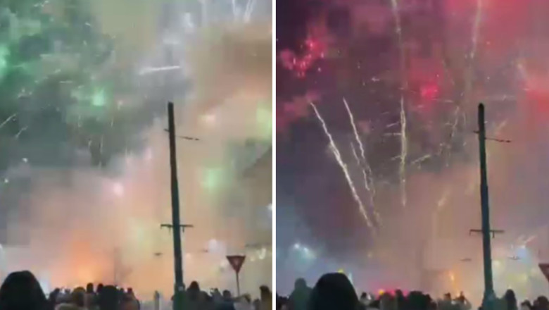 VIDEO  Incident periculos: Artificii scăpate de sub control la revelionul organizat de primăria Timișoara au panicat oamenii
