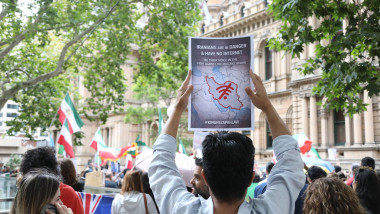 'Sydney for Iran' rally, Sydney, Australia, Sydney Town Hall, George Street, NSW - 14 Jan 2026