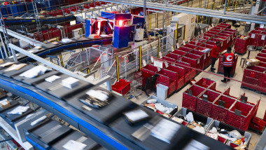The Norwegian Post Office's sorting center in Lørenskog during the annual Christmas gift rush.