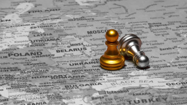 Ukraine and Russia Conflict. Pawns on the map.