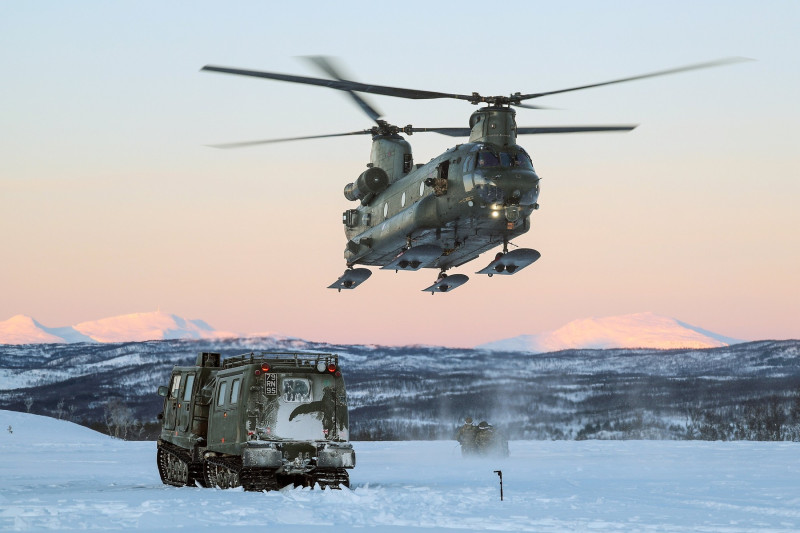 British forces fit snow skis to helicopters as they drill cold-weather warfare
