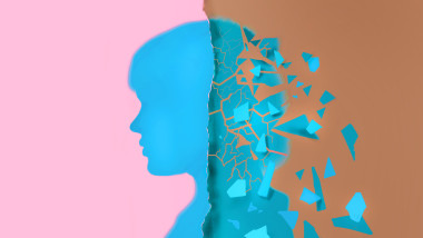 Illustration of silhouette of disintegrating woman