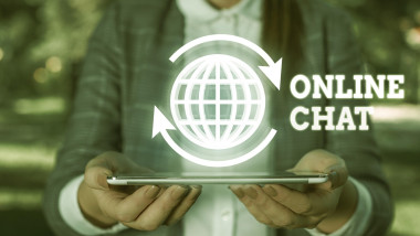 Text sign showing Online Chat. Business photo text talking with friend or someone through internet and PC phone