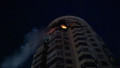 This photo shows fire coming from an apartment building following a Russian air attack in Kyiv early on February 3, 2026