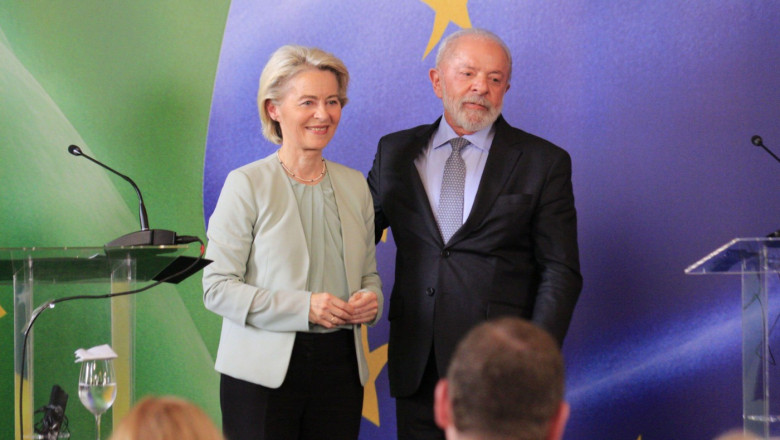 Rio De Janeiro, Brazil. 16th Jan, 2026. The President of the Republic, Luiz Inácio Lula da Silva, received the President of the European Union, Ursula Von Der Leyen, this Friday (16), to celebrate the agreement with Mercosur. Credit: Carlos Elias Junior/F
