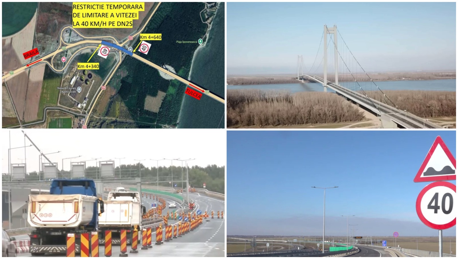 Noi probleme pe podul suspendat de la Brăila. Motivul pentru care autoritățile au impus restricții de viteză: „Ce mai putem să zicem?!”