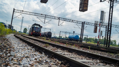 Freight train drivers protest outside the Warsaw PKP Cargo terminal in Poland - 28 Jul 2025