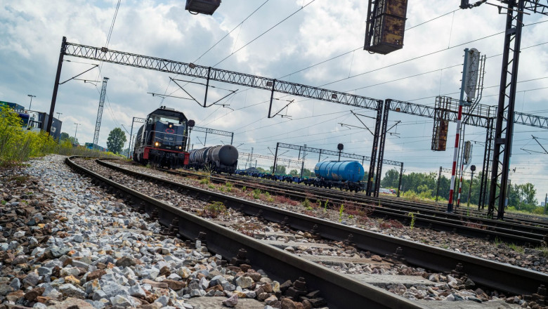 Freight train drivers protest outside the Warsaw PKP Cargo terminal in Poland - 28 Jul 2025
