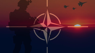 Conceptual image of war between NATO and it's enemies, using flag and silhouette
