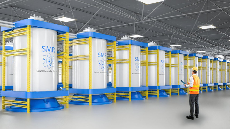 Engineer or technician work at small modular nuclear reactors power plant