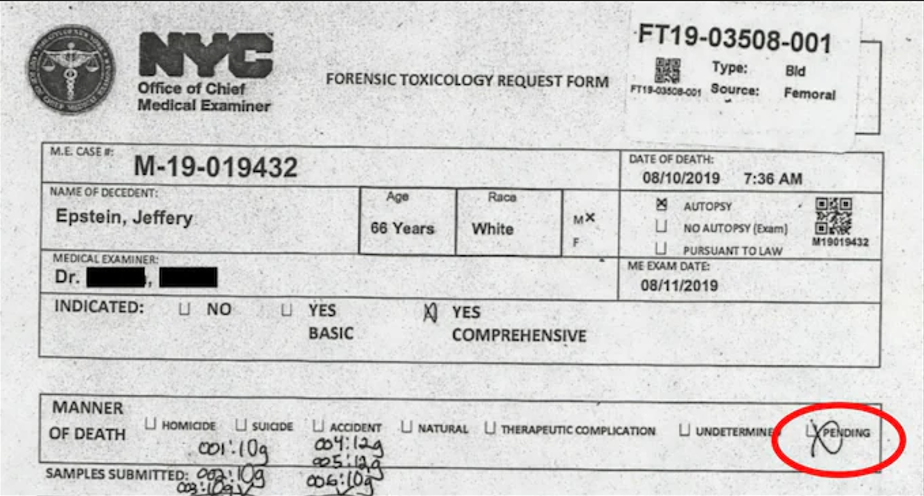 Moartea lui Jeffrey Epstein trebuie reinvestigată, spune un medic care a asistat la autopsia cadavrului infractorului sexual