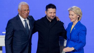 Ursula von der Leyen, Antonio Costa și Volodimir Zelenski, în Kiev. Foto Profimedia
