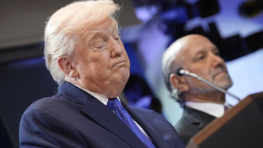 US President Donald Trump holds a press conference at the White House