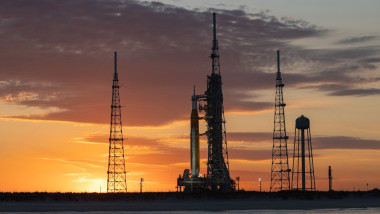 Sunset from the Atlantic Ocean NASA SLS Artemis II moon rocket on LC-39B February 11th 2026