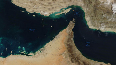 Strait of Hormuz, a strait between the Persian Gulf and the Gulf of Oman, seen from space - Elements of this image furnished by NASA