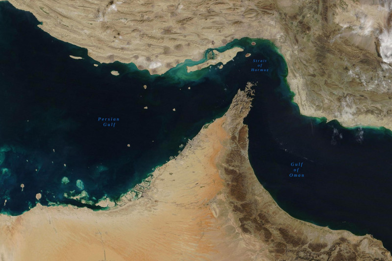 Strait of Hormuz, a strait between the Persian Gulf and the Gulf of Oman, seen from space - Elements of this image furnished by NASA
