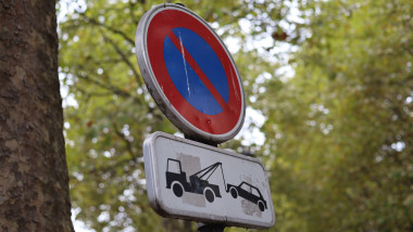 No parking tow away zone sign with no words in France