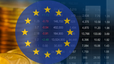 EU, The flag of Europe or European flag with stock market financ