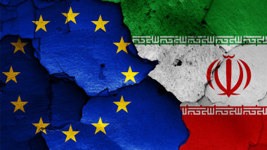 flags of EU and Iran