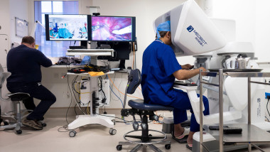 World-leading robotic urological surgeon, Professor Prokar Dasgupta, who leads The London Clinic's Robotic Centre of Excellence, performing a remote telesurgery operation using the Toumai Robotic System, carried out from The London Clinic. Picture date: W
