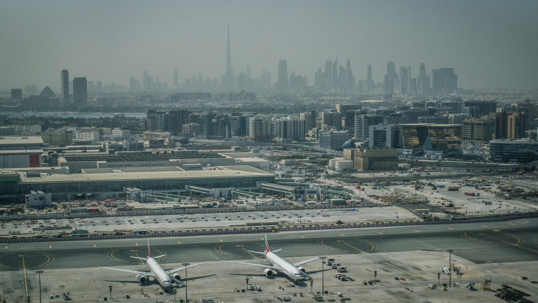 United Arab Emirates, Dubai, Aerial view of airport