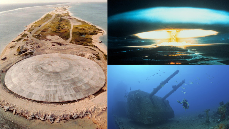 sarcofag nuclear în Insulele Marshall / test nuclear pe atolul Bikini / epavă scufundată