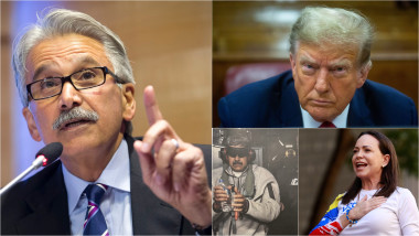 colaj cu Ali Moshiri, Donald Trump, Nicolas Maduro și Maria Corina Machado