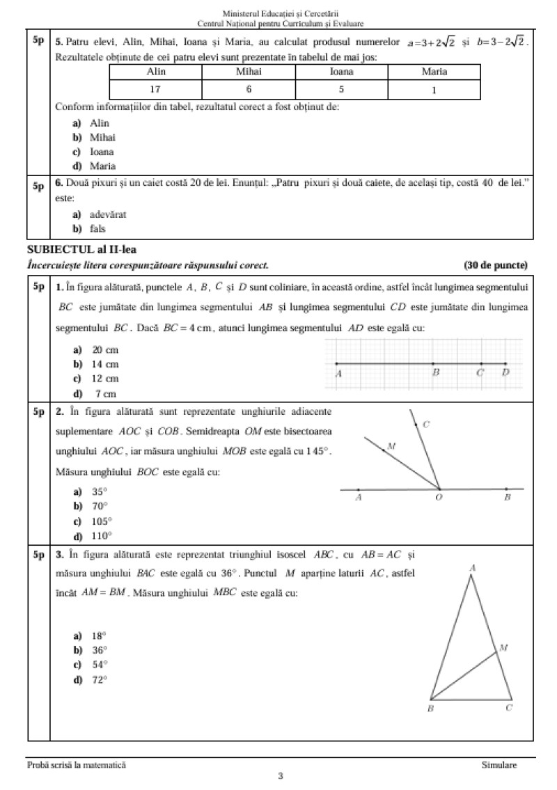 Simulare matematică, subiecte, pagina 2