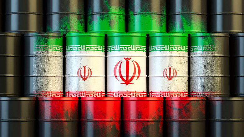 Oil barrels with Iran flag symbolizing energy production and geopolitics