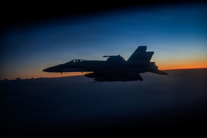 U.S. Navy F/A-18F Super Hornet Fighter Aircraft Refuel During Operation Epic Fury