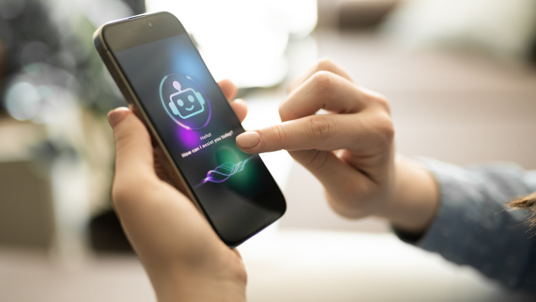 Woman using AI chatbot.