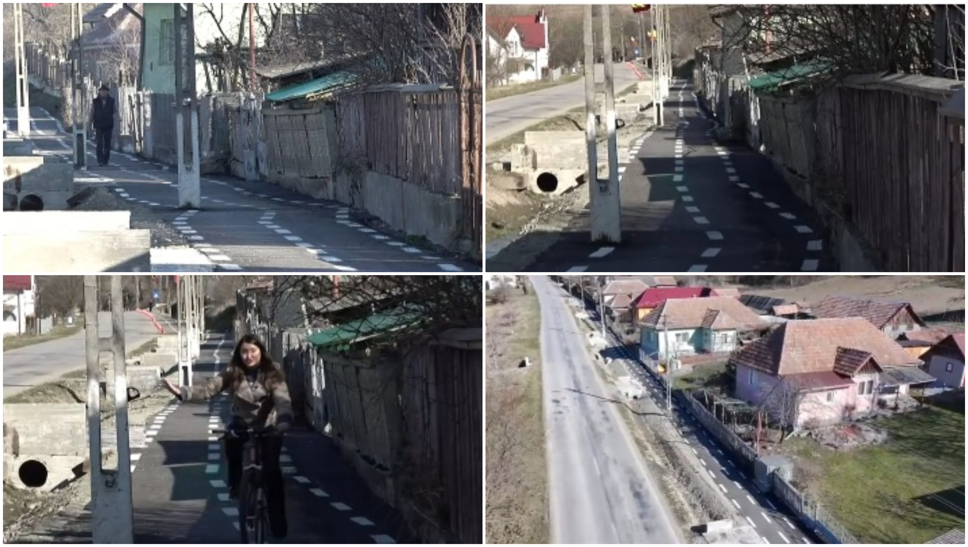 Comună fără trotuare, dar cu pistă de biciclete strâmbă și plină de denivelări. Localnicii i-au găsit repede o altă întrebuințare
