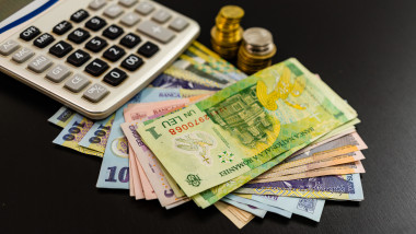 lei, monezi și un calculator