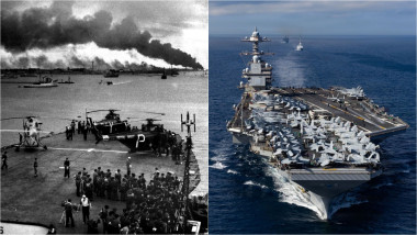 imagine din timpul Crizei Suezului / portavion american folosit în timpul războiului din Iran