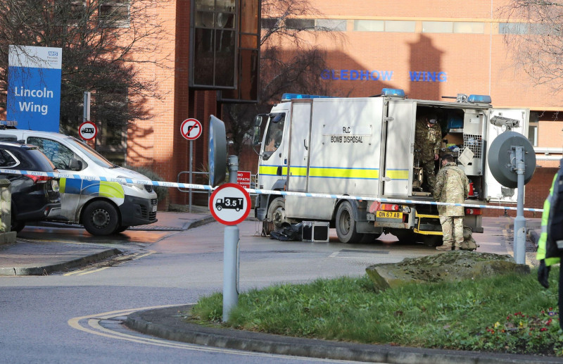 File photo dated 20/01/23 of a bomb disposal unit at St James's University Hospital, in Leeds, where patients and staff were evacuated from some parts of the building following the discovery of a suspicious package outside the Gledhow Wing. Student nurse