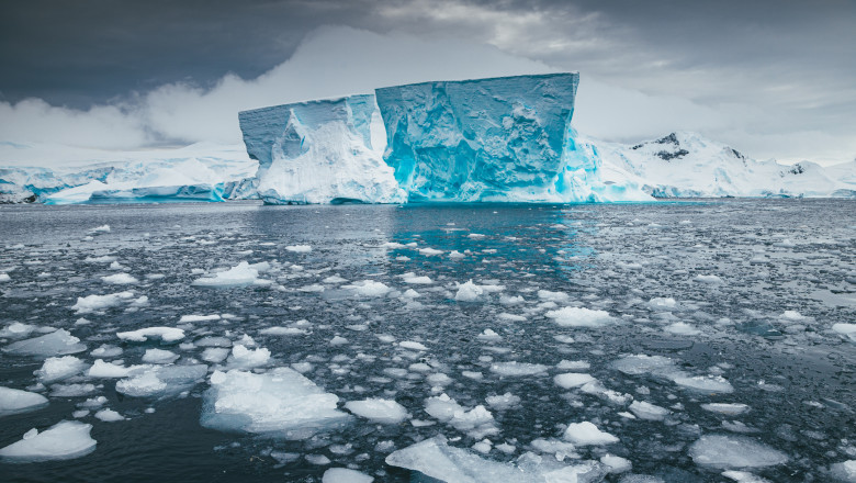 Iceberg sits still on a calm day in Antarctica