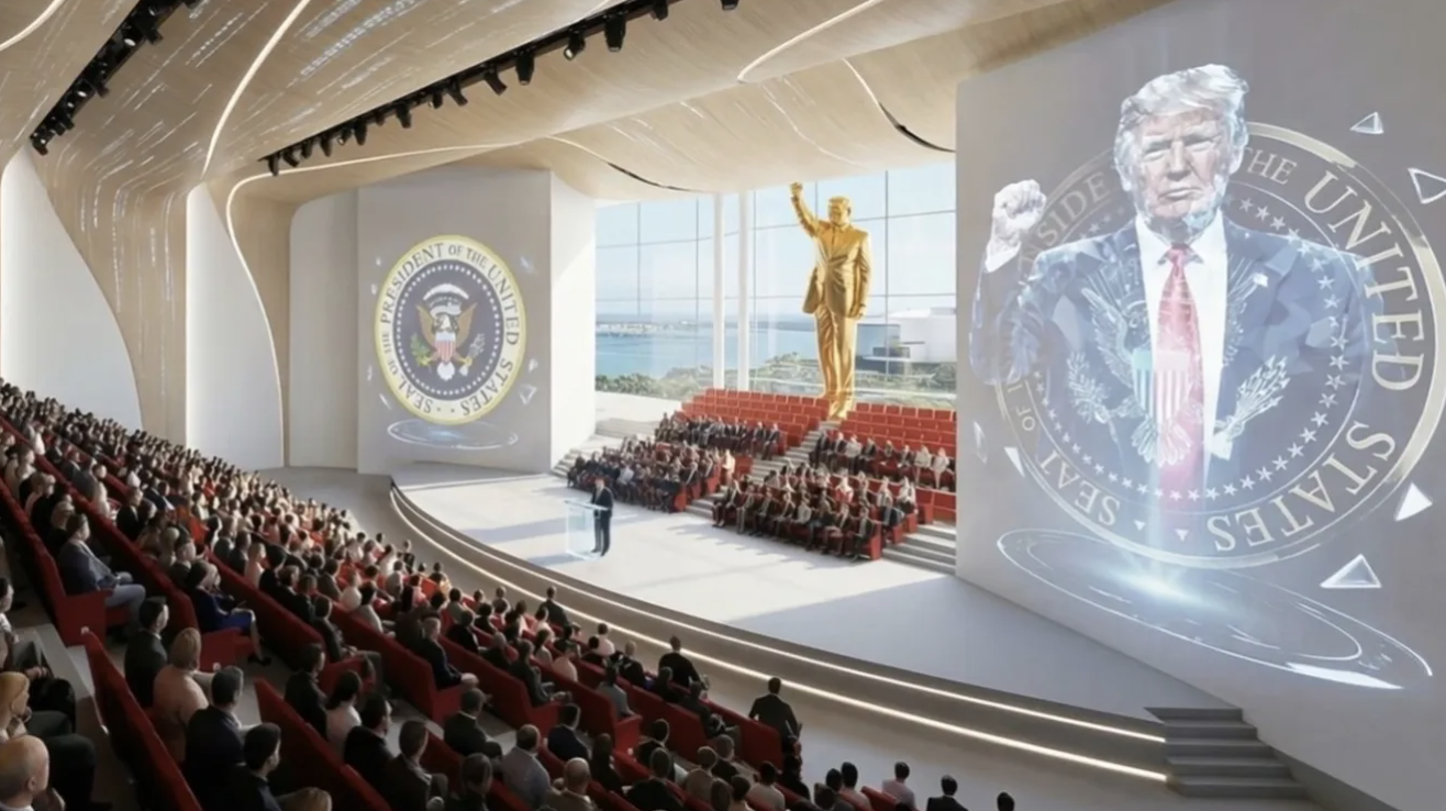 Moștenirea lui Trump, în Miami: o bibliotecă zgârie-nori, cu o statuie de aur uriașă și avionul prezidențial alături aeronave militare