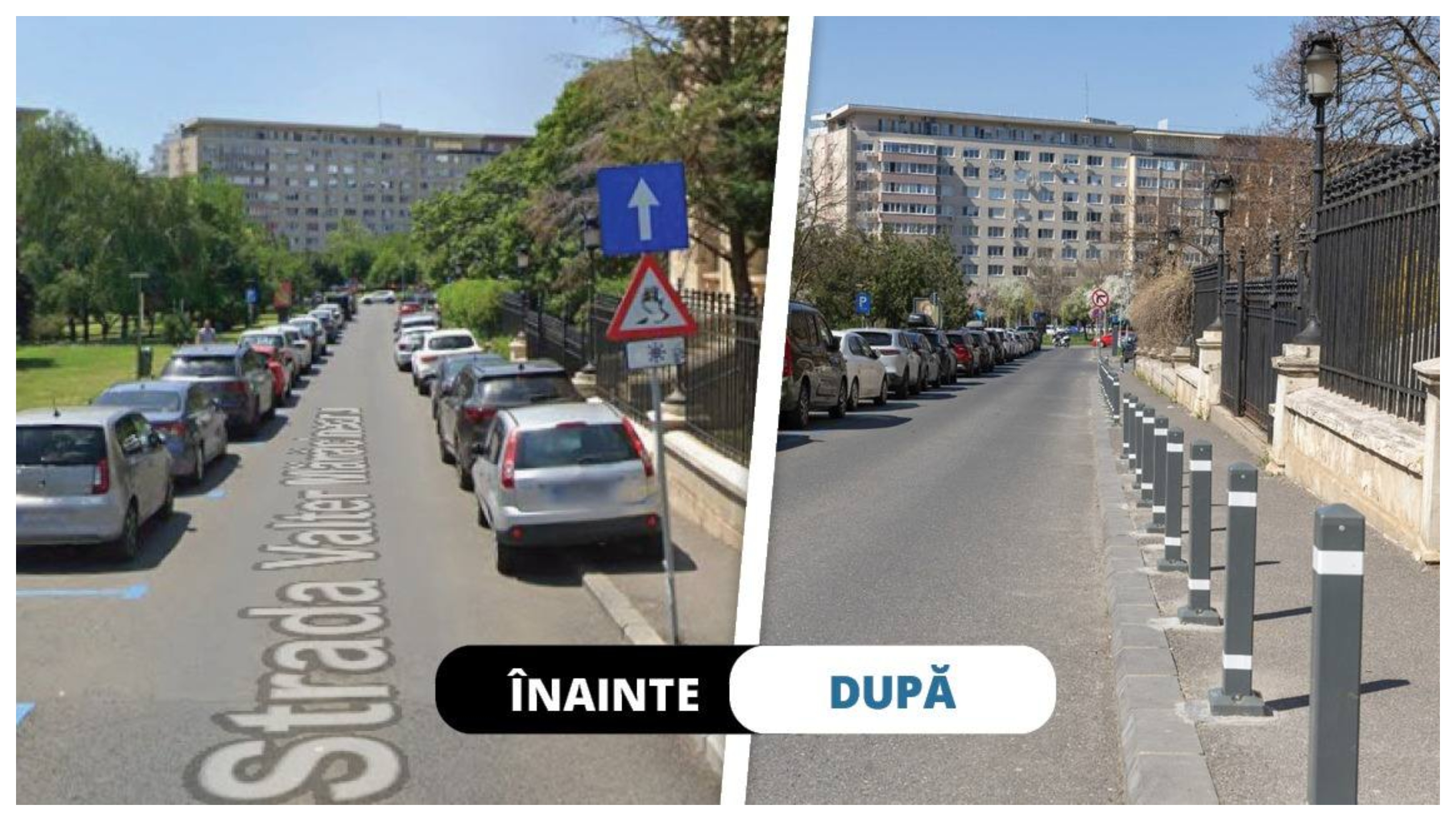 Administrația Străzilor montează stâlpișori pe trotuarele din București, pentru a împiedica șoferii să mai parcheze