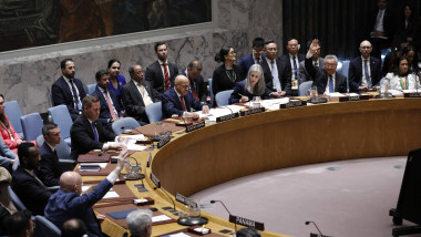 NEW YORK, NY - APRIL 07: Russian ambassador to the United Nations Vasily Nebenzya votes during the United Nations Securi