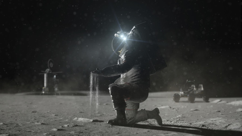ilustrație cu un astronaut pe Lună