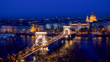 St. Stephen's Basilica and Szechenyi Chain Bridge in Budapest
