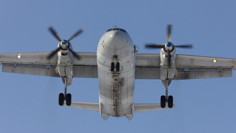 Aircraft An-26 is on landing, Rostov-on-Don, Russia, 7 February 2012