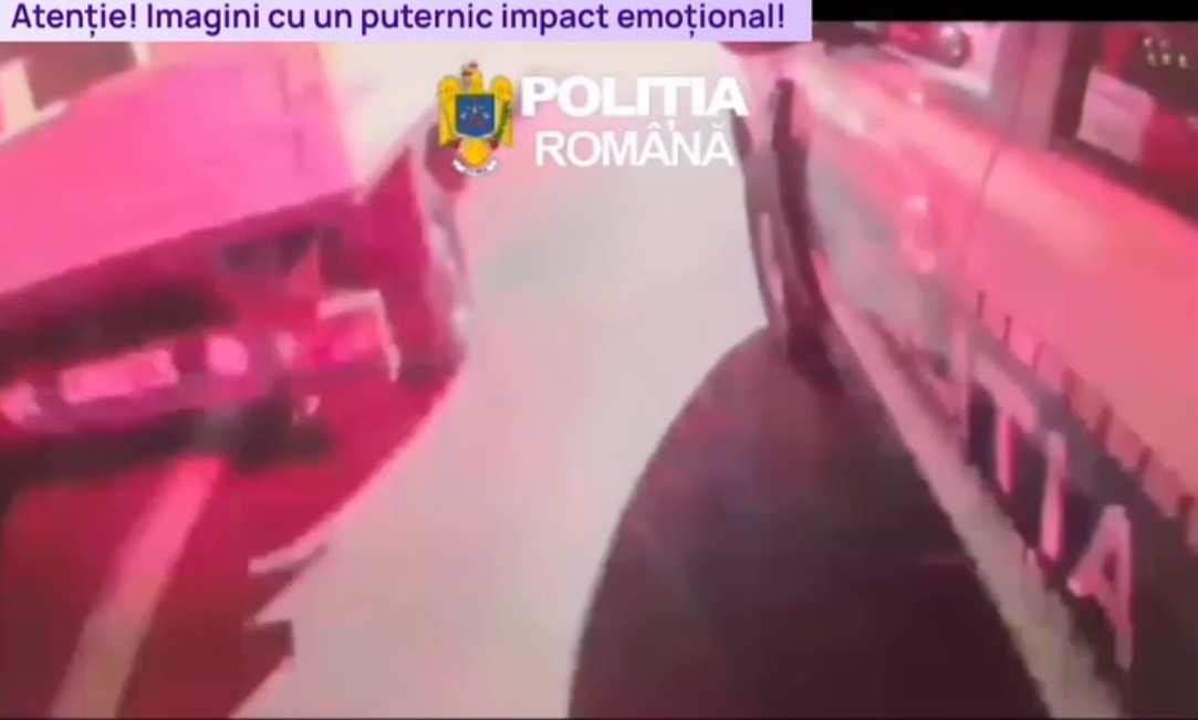 Individ care amenința cu un cuțit pe o stradă din Ilfov, prins cu focuri de armă. Imaginile surprinse de camera polițistului
