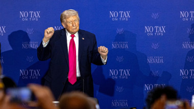 Donald Trump dancing at the No Tax On Tips roundtable at the AC Hotel Las Vegas