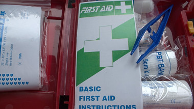 Contents of a car first aid kit.