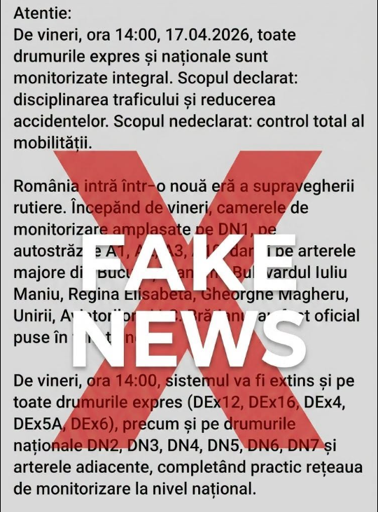 „Generează panică și neîncredere”. MAI demontează un fake news despre monitorizarea integrală a traficului