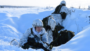 Canadian paratroopers set up a defensive perimeter after a Joint Forcible Entry Operation onto Donnelly Drop Zone March 11 to set the stage for Joint Pacific Multinational Readiness Center 22-02. JPMRC 22-02 is the first Regional Combat Training Center ro