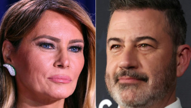 colaj foto cu Melania Trump și Jimmy Kimmel.