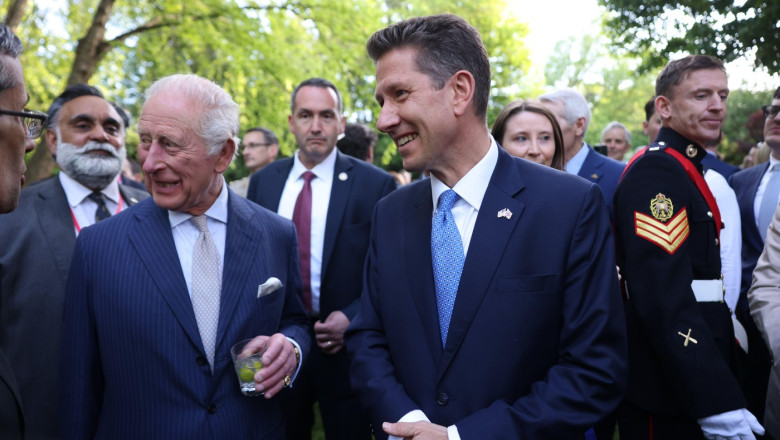 King Charles III and Sir Christian Turner, British ambassador to the US, (right) at a garden party at British Embassy in Washington DC, on day one of the state visit to the US. Picture date: Monday April 27, 2026.